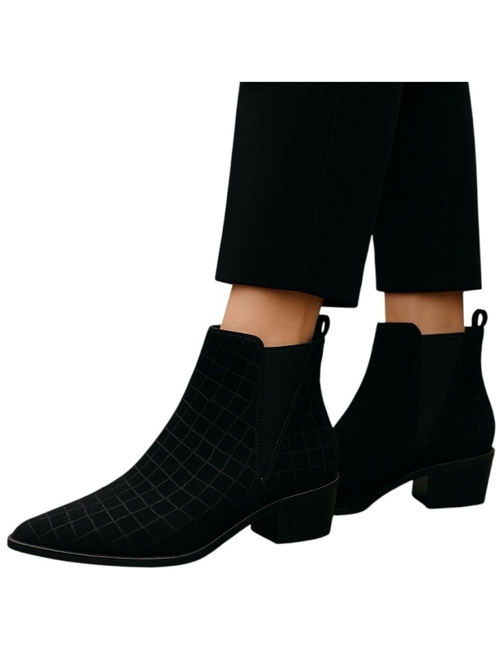 Marc Fisher Yale Black Croc Embossed Suede Pointed Toe Chelsea Boots Size 7.5M